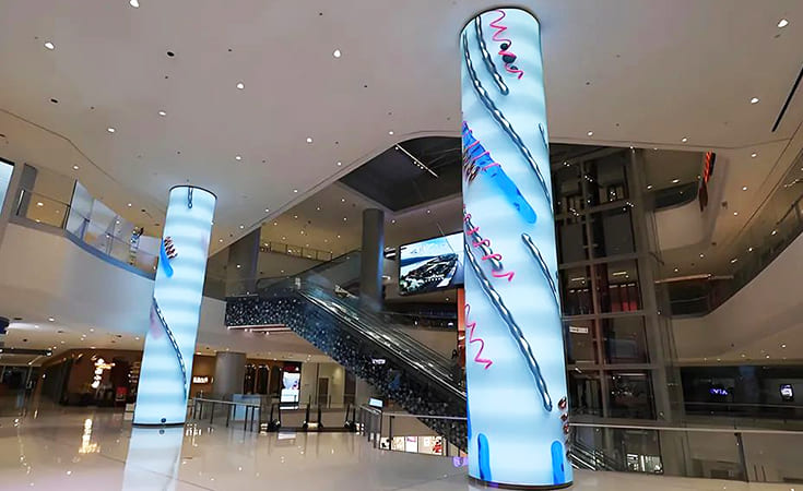 Innovative P4 Cylindrical LED Display in Shopping Malls