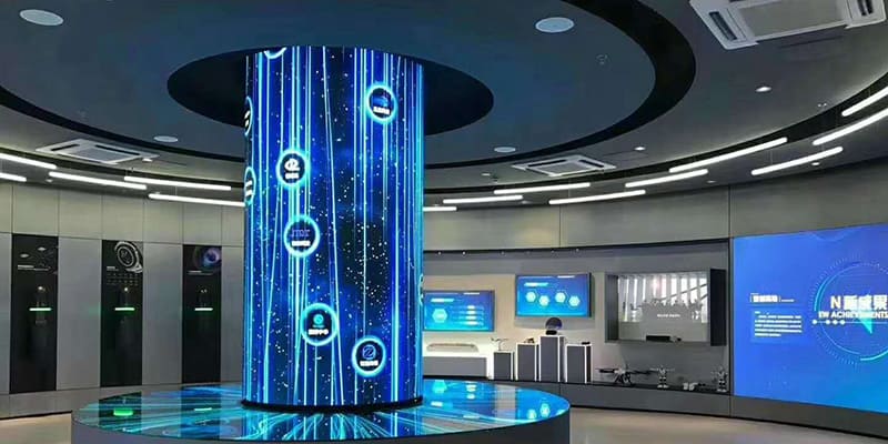 Customized P2 Cylinder LED Screen Optimizes Visual Impact in Corporate Showroom